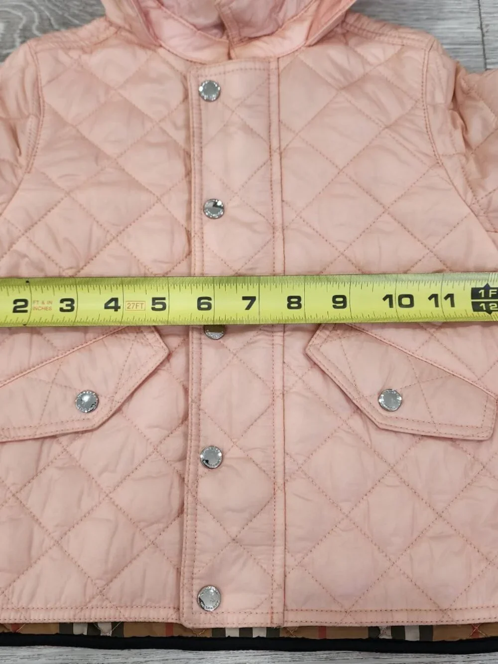 Burberry Toddler Diamond Quilted Hooded Jacket Nova Check Pink Size 18M